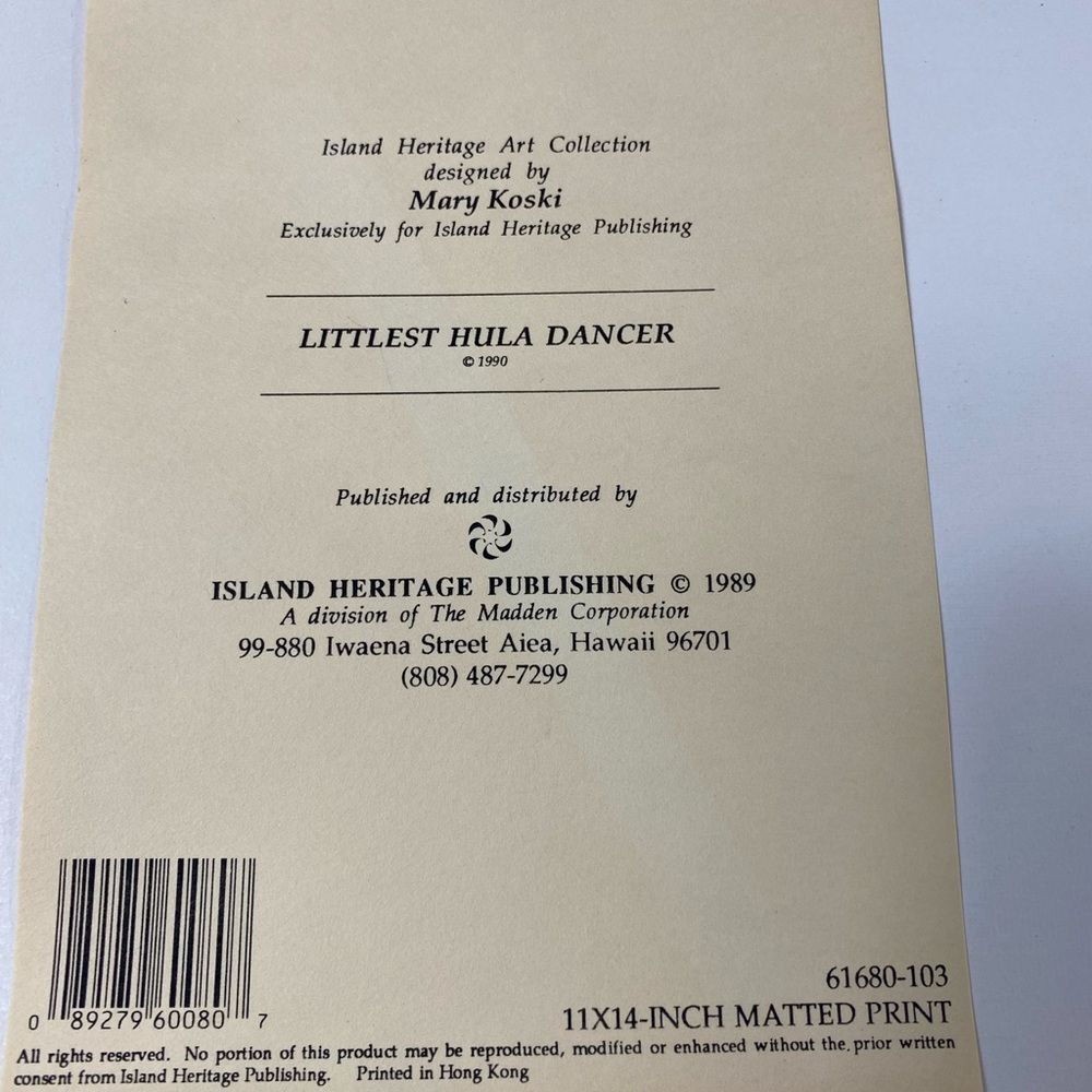 Hawaiian Print “ Littlest Hula Dancer “ by Mary Koiski Certificate - Picture 4 of 6